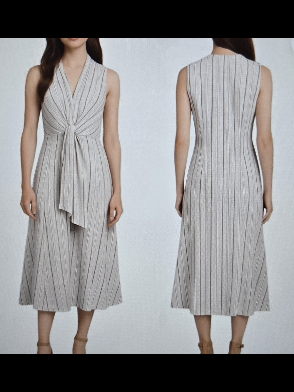 NWOT Sleeveless Knot-Front Midi Striped Dress L